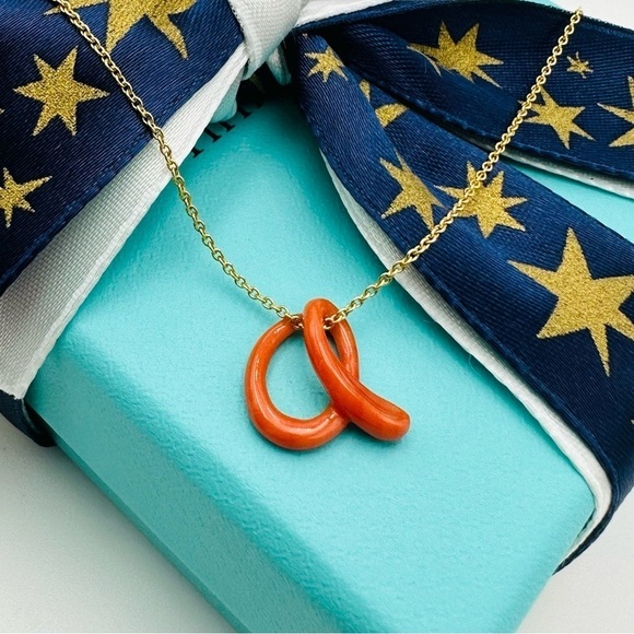 Tiffany & Co. Jewelry - RARE Tiffany & Co. Vintage Coral Letter “A” Initial Necklace 18K Yellow Gold Box
